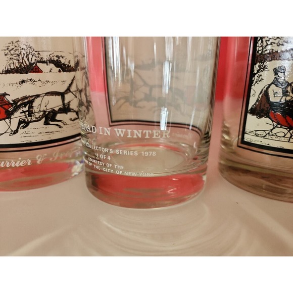 Currier and Ives Christmas Glasses Sleigh Ride Drink Glass Cups Vintage Set Of 4 - Picture 7 of 8